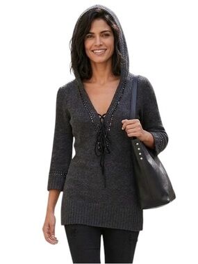 BKE The Buckle Wool Hoodie Gray Small Sequins Trim